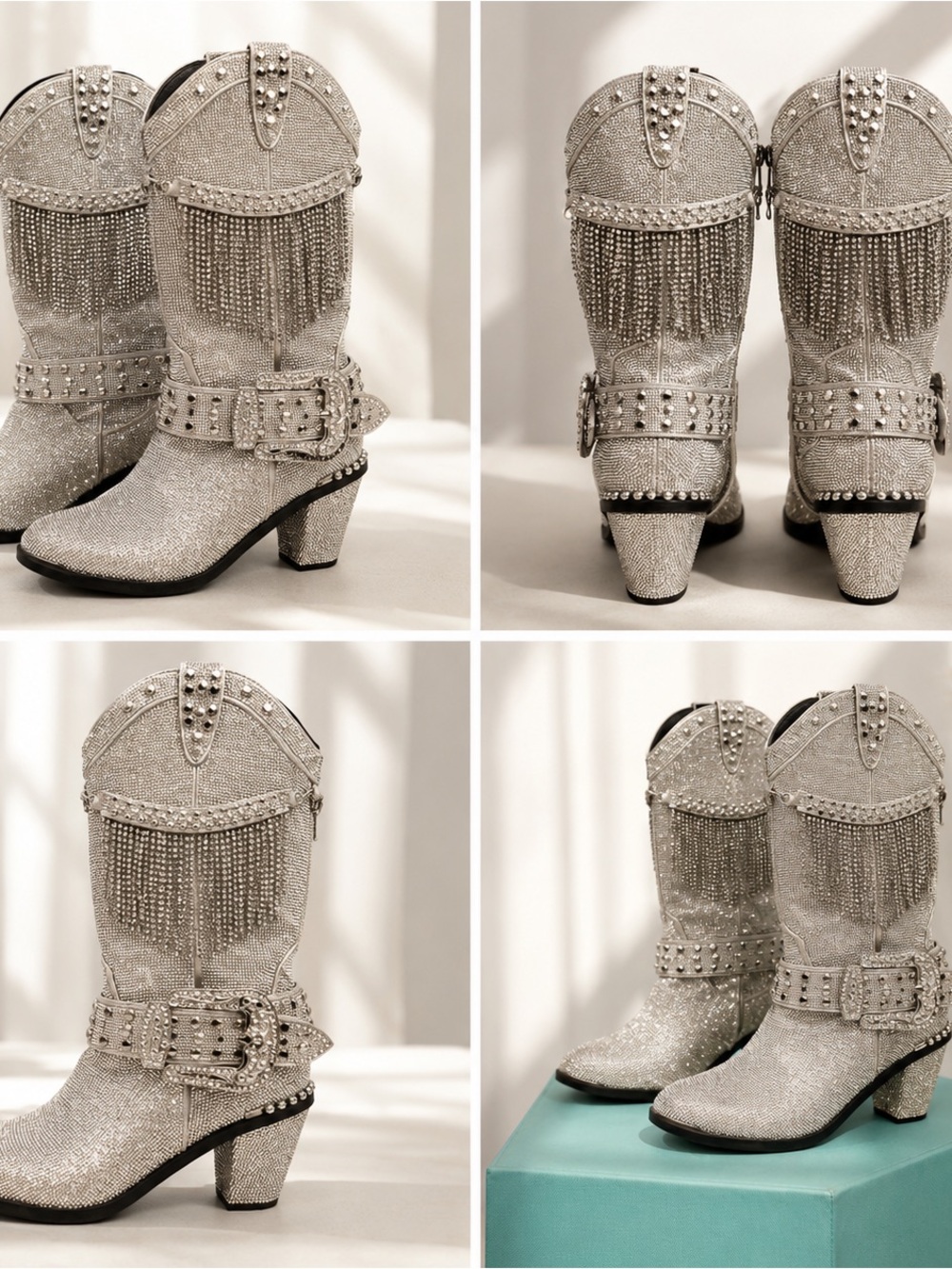 Sugar Thrillz Silver Rhinestone Fringe Western Ankle Boots